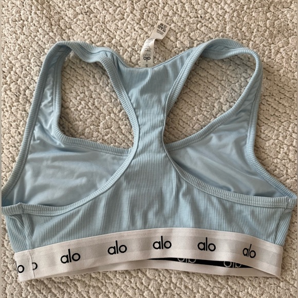 Set of 3 - ALO Yoga Ribbed Icon Racerback Sports Bras  - Blue, Pink, Gray - Picture 8 of 10